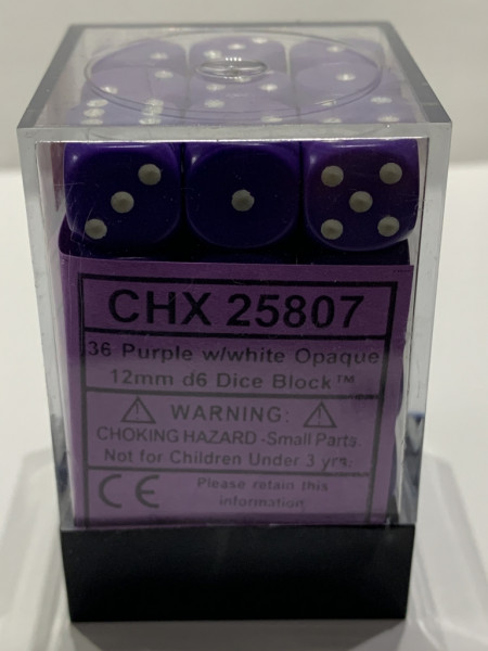 Chessex - 36 Purple w/white Opaque - 12mm in Acrylbox